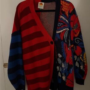 Farm Rio Vintage Forest Stripes Blue Cardigan Sweater - Size M
